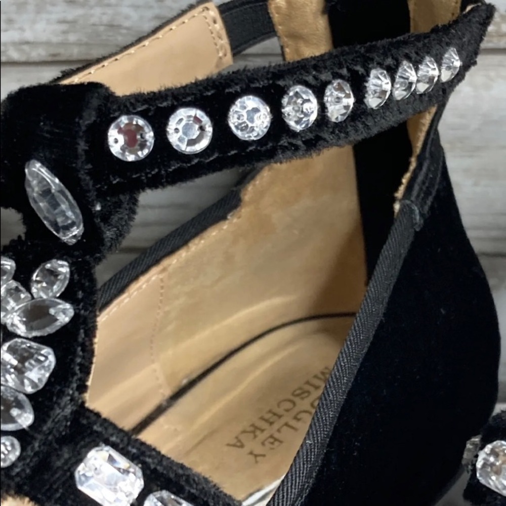 Badgley Mischka TEERA T GEM Black Velvet Jeweled Flats Ankle Straps Women’s 5 - Picture 7 of 12
